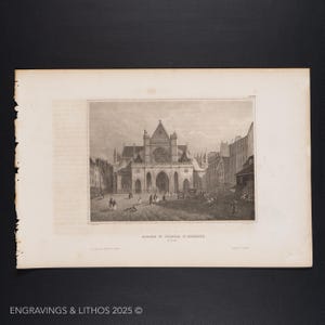 1851 - St. SULPICE CHURCH in PARIS, France - Black and white steel engraving from “Meyer&#39;s Universum”  / buy 2, get 1 free!