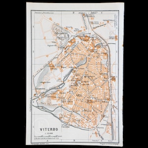 1893 Karte von VITERBO in der Region LAZIO, Mittel-ITALIEN - Original Lithographie-Karte, Leipzig für 'Italie, Manuel du Voyageur' von Karl Baedeker