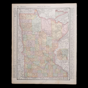 1897  MINNESOTA, USA - Original map from Rand McNally and Company Atlas of the World