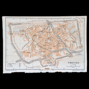1893 Karte von TREVISO, Stadt in VENETO, NordITALIEN - Echte Lithographie-Karte, Leipzig für 'Italie, Manuel du Voyageur' von Karl Baedeker