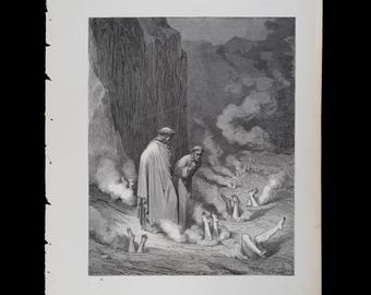 1880 POZO DE LOS SIMÓNICOS – Grabado original de "La visión del infierno" de Dante Alighieri