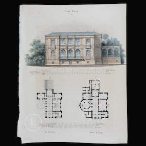 1855 Een VILLA - Zwart-wit staalgravure door Albert Henry Payne "Payne's Universum"