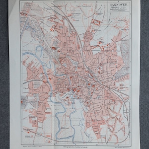 Map of Hannover, Germany - Original color lithography from Meyers Lexikon 1897