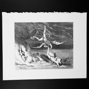 Alichino attacking Ciampolo - Dante's Inferno engraving by Doré - Original engraving from "The Dore Gallery" Edmund Ollier