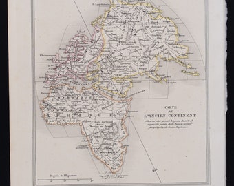 Africa and Europe - Old Continent Map / Authentic Steel engraving and hand-colored Ouvres de Buffon par M.A. Richard 1852.