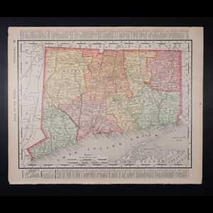 1897  CONNECTICUT, USA - Original map from Rand McNally and Company Atlas of the World