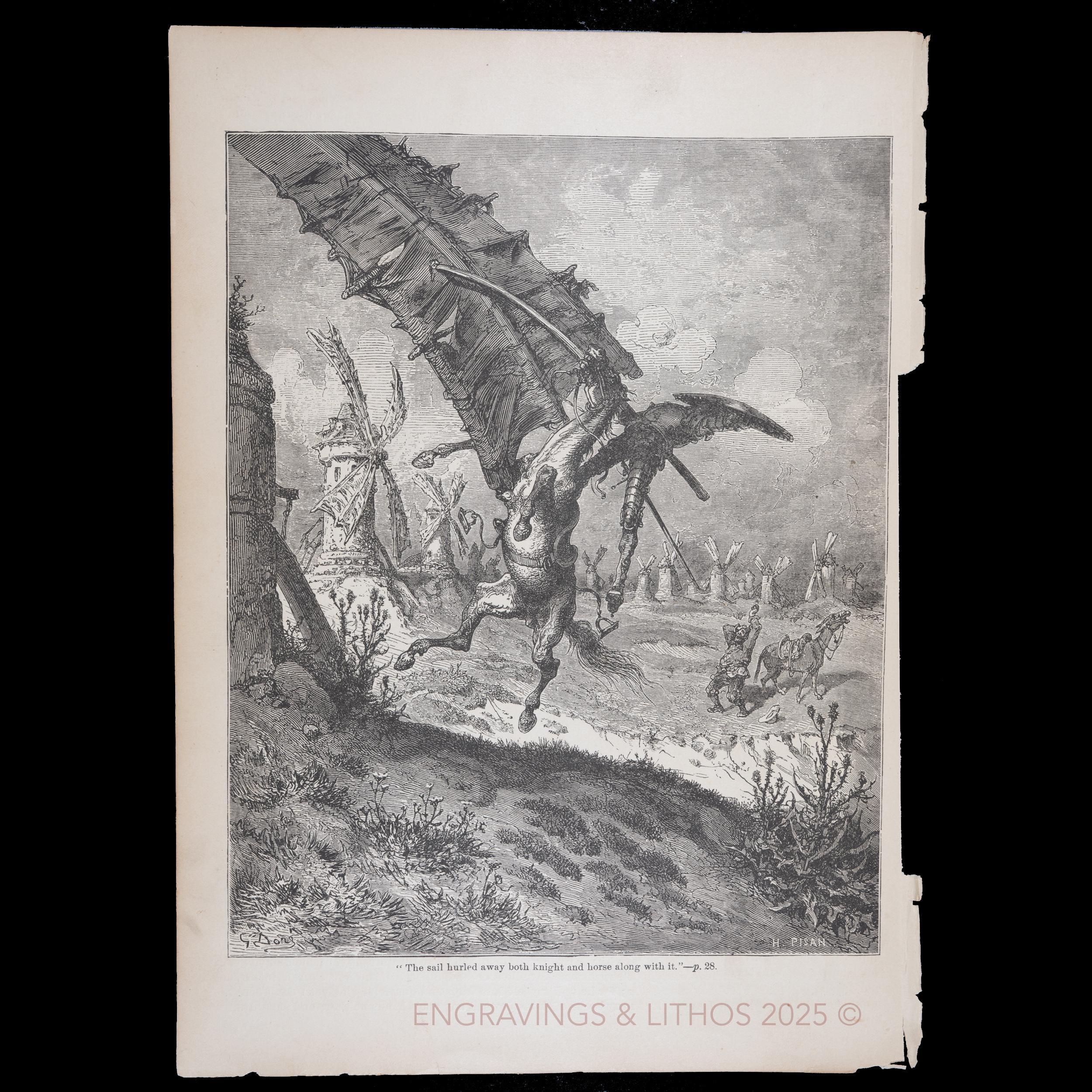1880年 ドン・キホーテ 風車の帆に衝突 – ギュスターヴ・ドレの