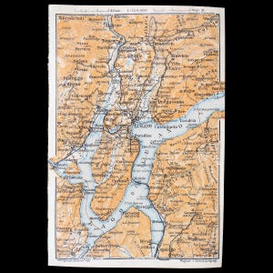 1893, Karte von LUGANO SEE, in der Region Pompei, Region Italien- authentische Lithographie-Karte, Leipzig für ""Italie, Manuel du Voyageur" von Karl Baedeker."