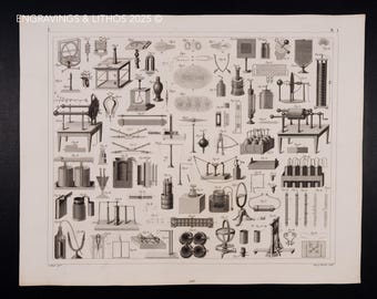 1849 ELECTRICITY and MAGNETISM EXPERIMENTS – Antique Engraving – Original German Encyclopedia Print, Marine Life, Victorian Decor - Scarce!