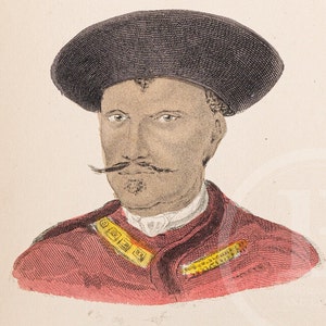 Caucasian tartars: Mohammed II. Nadir-Shah - VERY RARE - Original steel engraving and hand colored 1859