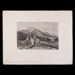 1841 RUINS and MOUNT OLYMPUS - Antique French Print Steel Engraving – from &quot;L’Artiste – Salon de 1840s&quot; - Scarce!