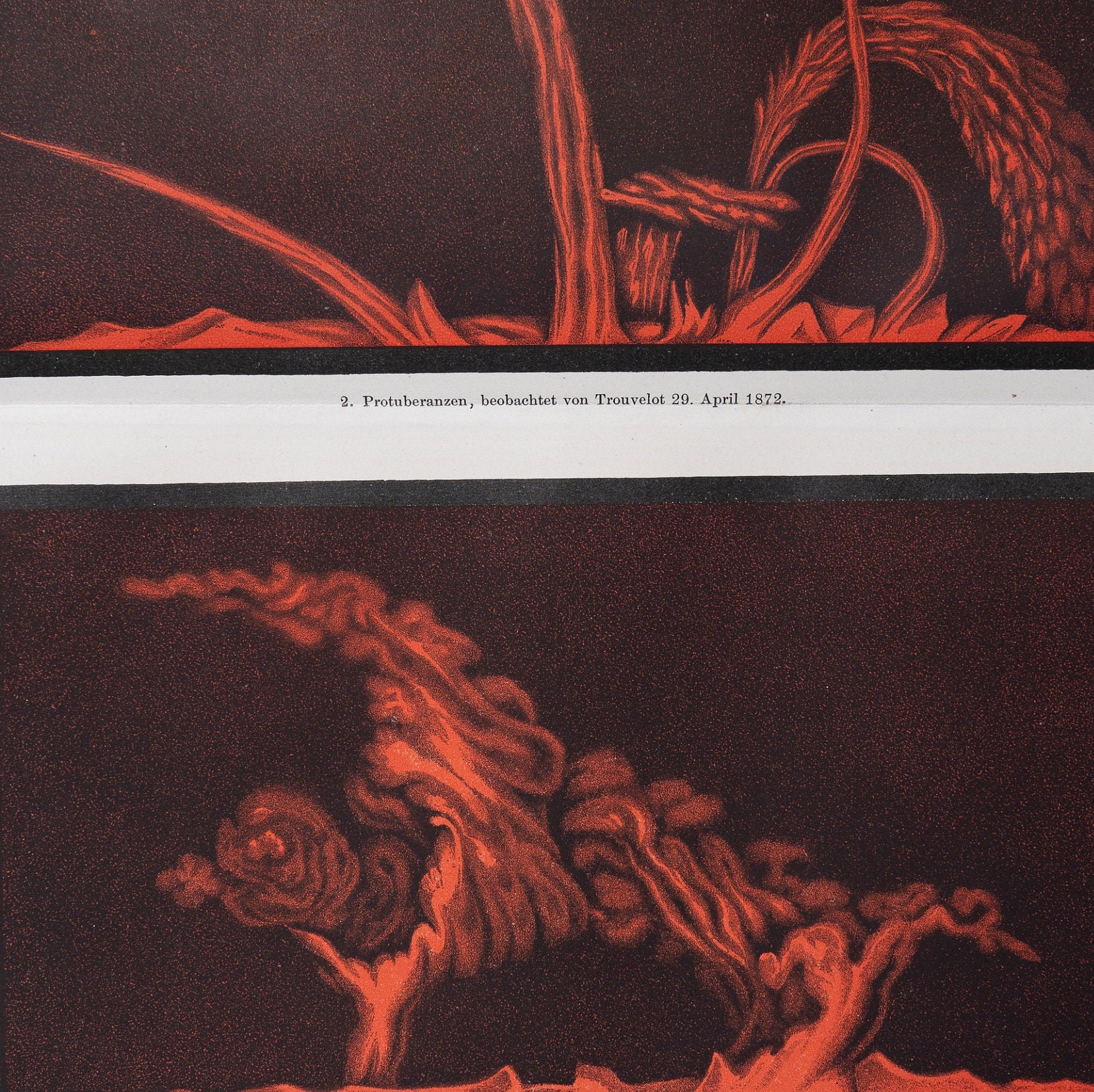 Solar prominence - Original color lithography from Meyers Lexikon 1897