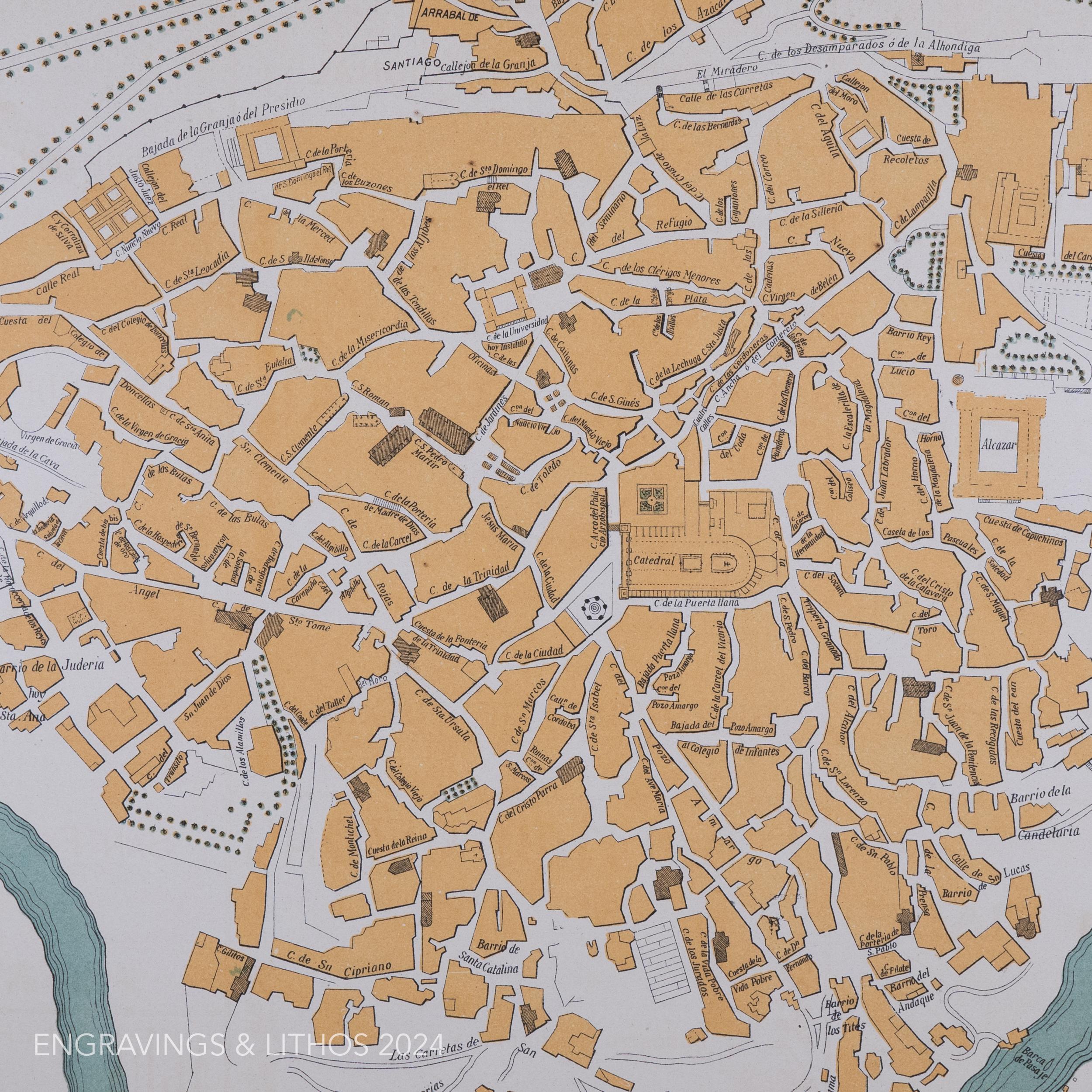 1905年トレド地図、ヴィンテージスペイン都市版画（13x17インチ