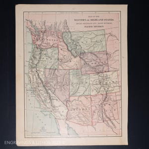 1877 WESTLICHE oder HOCHLAND-STAATEN - Original-Karte von Harper and Brothers Atlas of the World