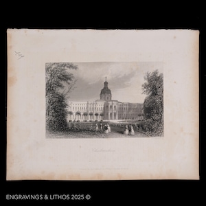 1855  CHARLOTTENBURG PALACE - Black and white steel engraving by Albert Henry Payne “Payne’s Universum” Original Print Buy 2 get 1 free