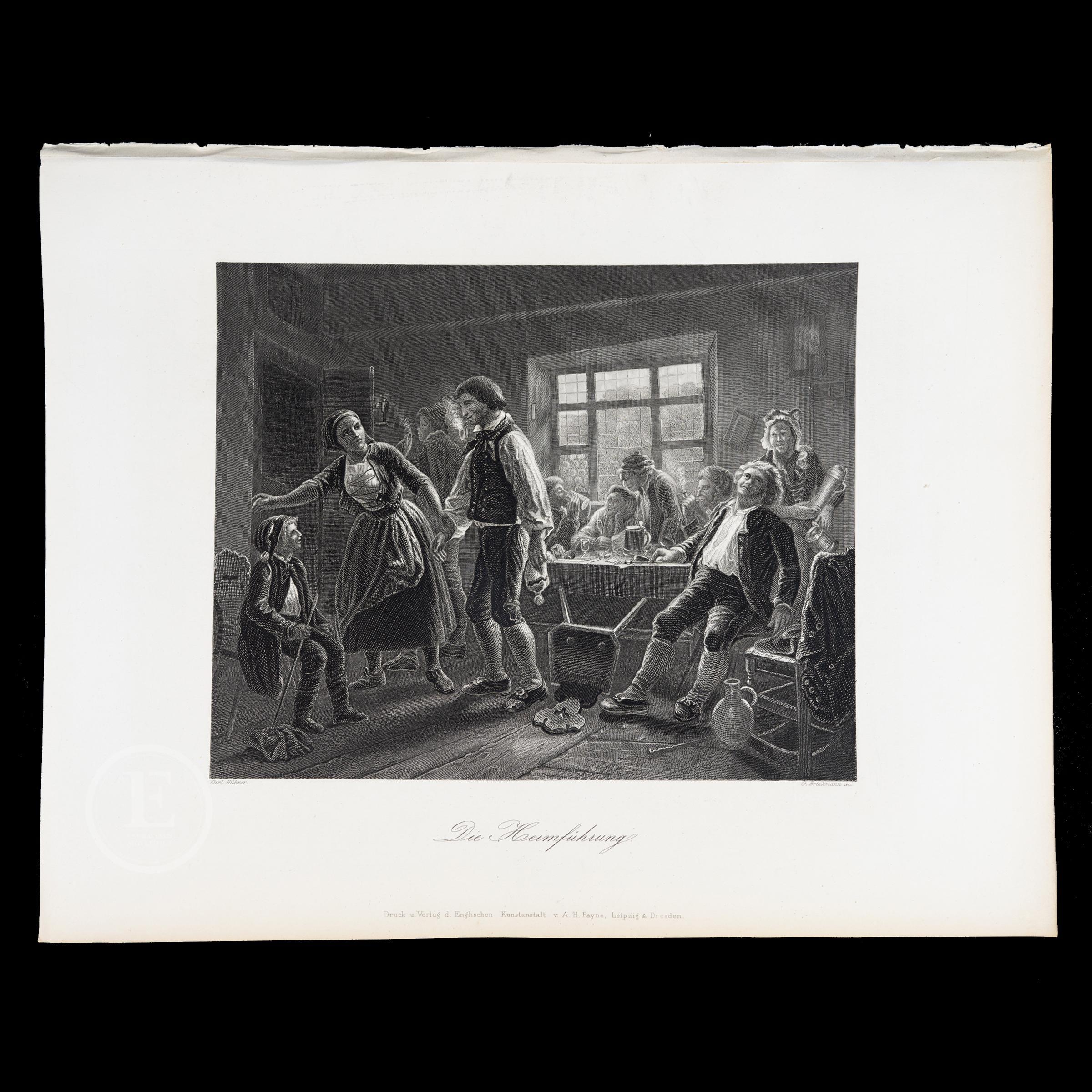 1855  THE HOMECOMING - Black and white steel engraving by Albert Henry Payne “Payne’s Universum”