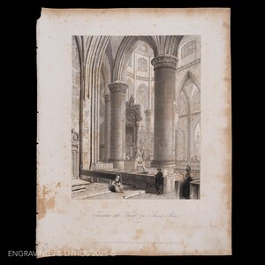 1855  INTERIOR of the CHURCH of St. REMI - Black and white steel engraving by Albert Henry Payne “Payne’s Universum” Buy 2 get 1 free!