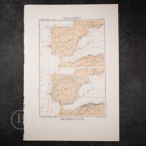 May include: A black and white map showing the pressure and temperature in the Iberian Peninsula. The map is divided into two sections, with the top section showing the pressure and the bottom section showing the temperature. The map is labeled in French.