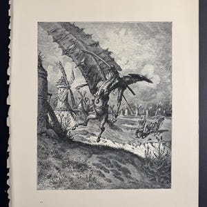 Don Quixote Attacks the Windmills - Original engraving from &quot;The Dore Gallery&quot; Edmund Ollier 1870