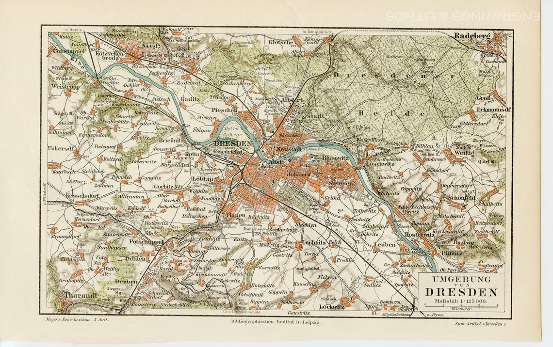 Map of Dresden Germany Original Color Lithography From - Etsy