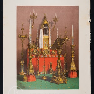 ECCLESIASTICAL WORK in BRASS:  England  - Antique authentic lithogrph masterpieces of industrial art & sculptures, 1862 - Stunning!