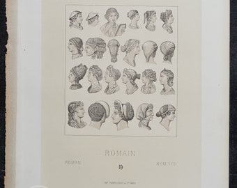 1888 Roman  and Greek  Ancient Hairstyles  by Racinet - Original Color Lithograph, Crown Folio (15.75 × 11.25 in)