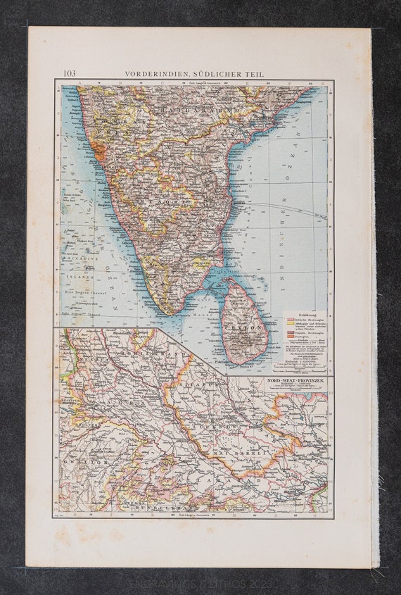 Map of the Indian Peninsula / Color Map / Original / German - Etsy