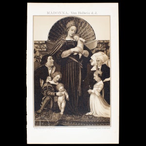 1898 - Holbein&#39;s Madonna - Rare chromolithograph plate from Brockhaus&#39; Conversations-Lexikon / Religious plate