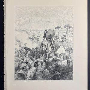 Don Quixote Attacking the sheeps - Original engraving from &quot;The Dore Gallery&quot; Edmund Ollier 1870