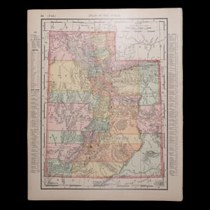1897 UTAH, USA - Original Landkarte von Rand McNally and Company Atlas of the World