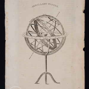 Antike Astronomie Druck - Armillarsphäre Kupfer gravierte Karte Publiziert 1812 - über 200 Jahre alt!