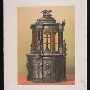 A CABINET from FRANCE - Antique authentic lithograph Masterpieces of industrial art & sculptures, 1862 - Stunning!