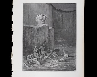 1880 DANTE REBUKES a SINNER  – Original Print from "The Vision of Hell" by Dante Alighieri