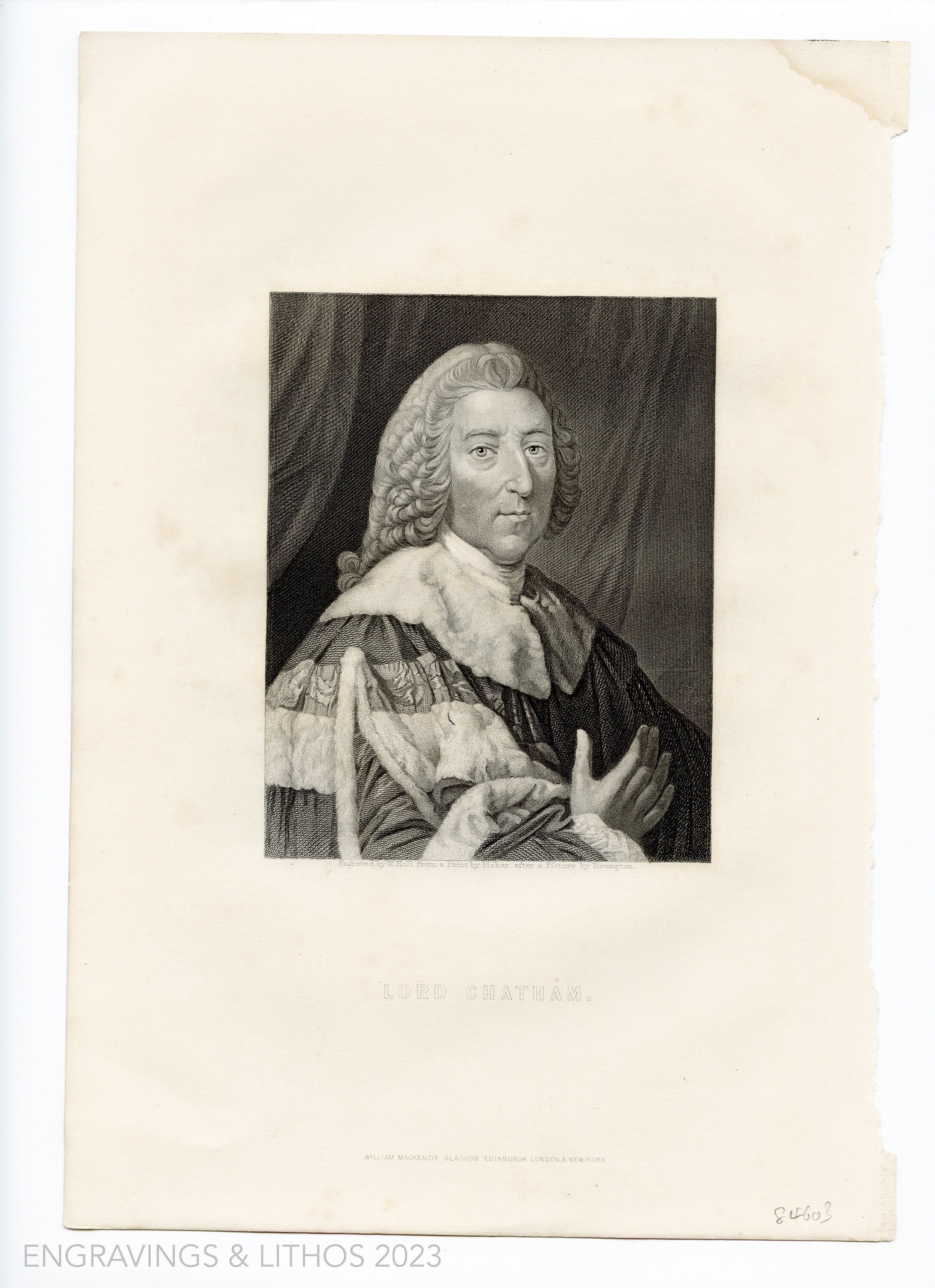 William Pitt, Earl of Chatham, Prime Minister UK - VERY RARE - Original steel engraving "Imperial Dictionary" 1884 - Buy 2 get 1 free!