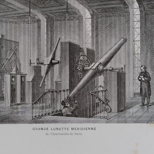1877 Large Meridian Telescope Print: Paris Observatory Antique Engraving