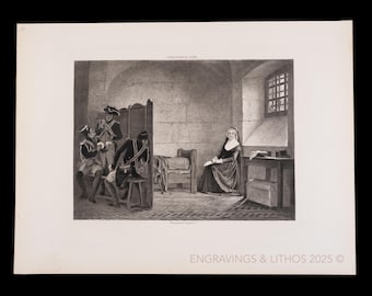 1894 MARIE ANTONIETTE FÄNGSLAGEN i conciergeriet – Antik fotogravyr – Selmar Hess historisk serie – Stora män och berömda kvinnor