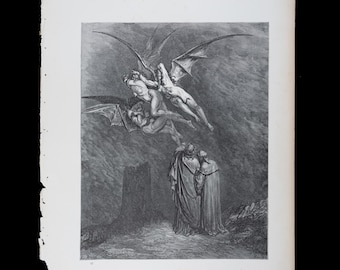 1880 THE WINGED DEMONS – Original Print from "The Vision of Hell" by Dante Alighieri
