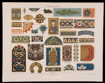 1897 ENAMEL PAINTINGS - Original color lithography from Meyers Konversations-Lexikon