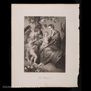 1850  THE MADONNA - Black and white steel engraving from “Royal Dresden Gallery” by Payne V2 - Buy 2 prints, get 1 free!