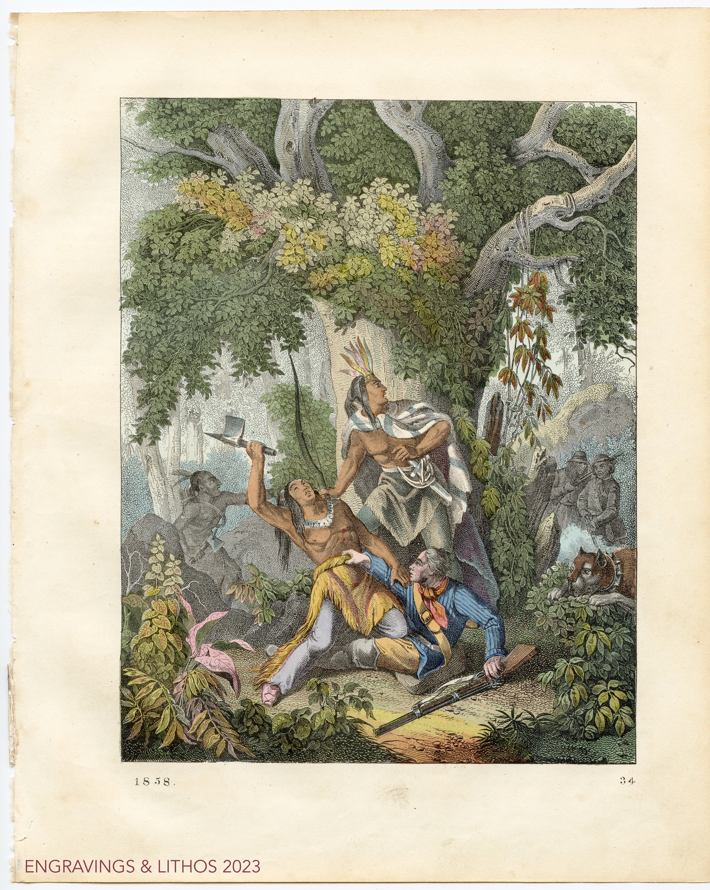 1858 The Battle of Pichincha 1783 - Rare plate from "Book of the World" - Hand colored original, Old Original Print