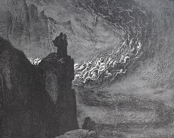 The stormy blast of hell engraving by Gustave Doré - Original engraving from &quot;The Dore Gallery&quot; Edmund Ollier 1870