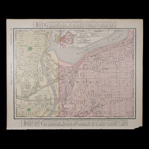 1897 KANSAS City, KANSAS & MISSOURI - Original Landkarte von Rand McNally and Company Atlas of the World
