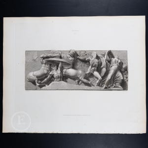 1820  CAENEUS was rendered invulnerable by NEPTUNE  - Collection of Ancient Marbles - Exquisite Original Steel Engraving - (204 Years Old)