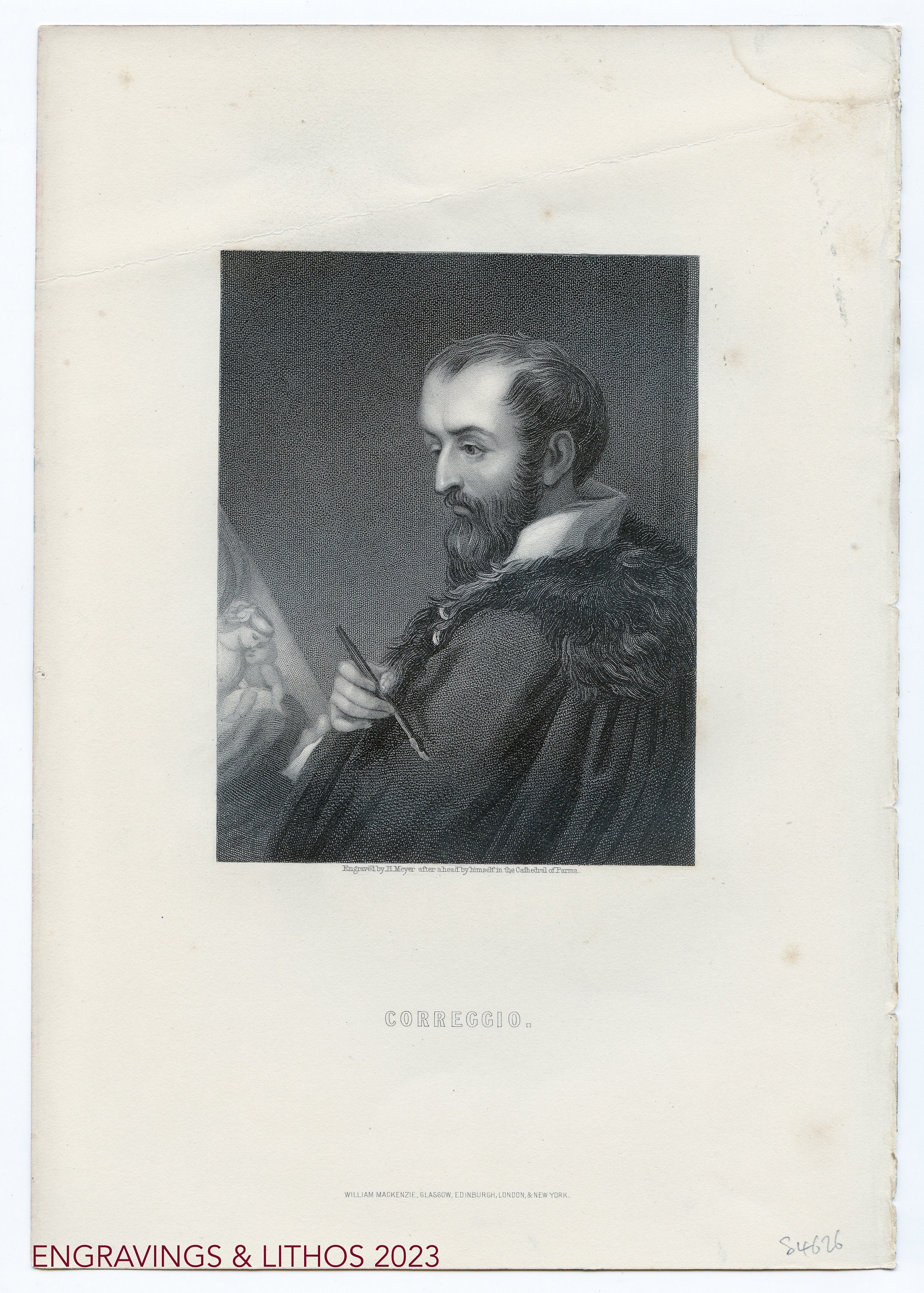 Correggio - renaissance artist portrait - VERY RARE - Original steel engraving "Imperial Dictionary" 1884 - Buy 2 get 1 free!