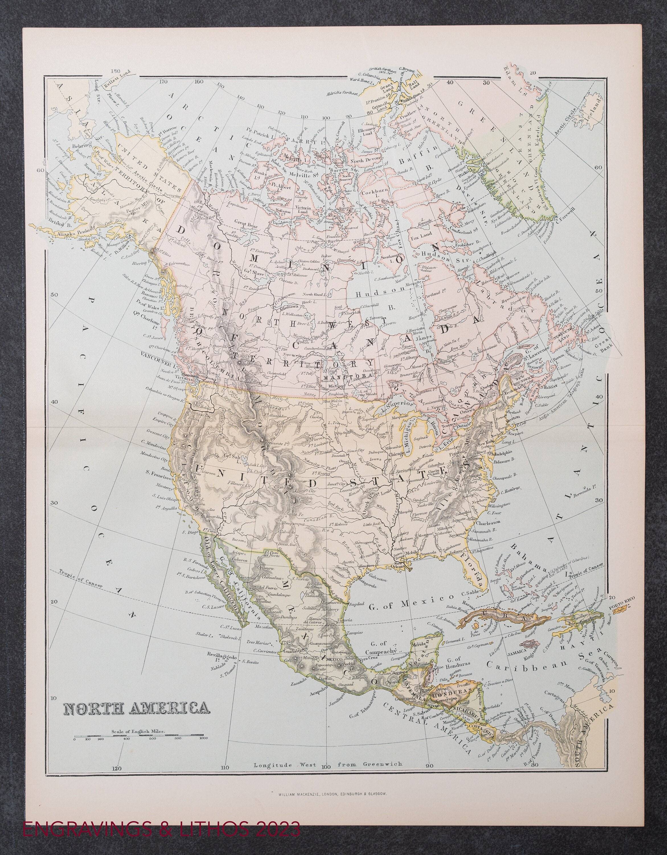North America Map Print, Original Antique Etching | Historic Atlas
