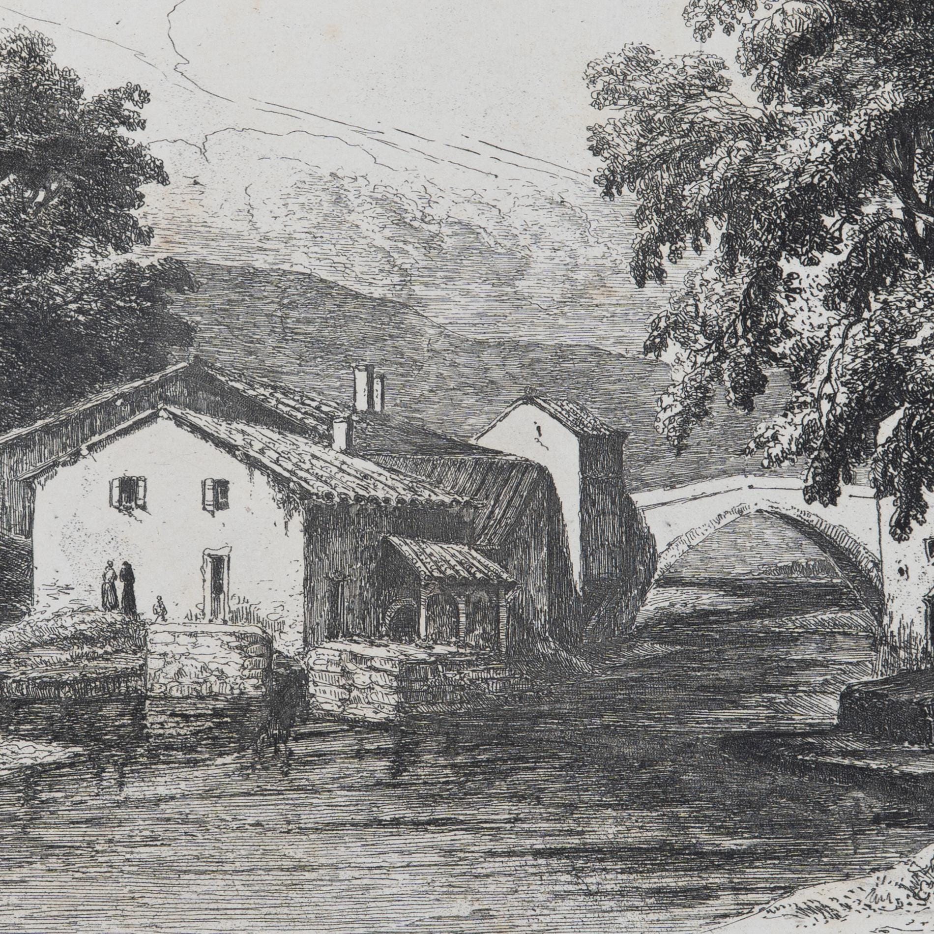 1841 BRIDGE AT SASSENAGE - Antique French Print Steel Engraving