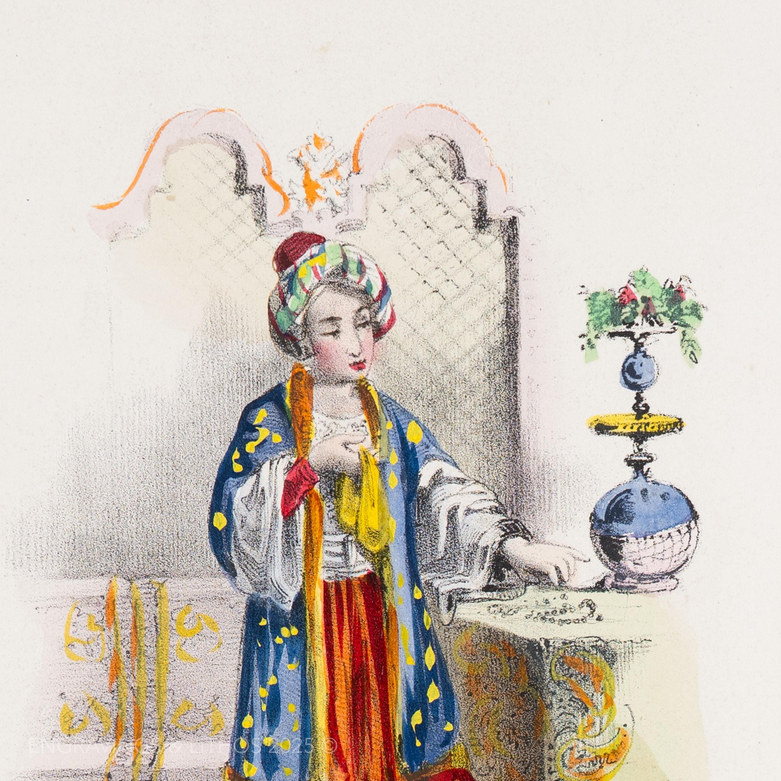 1841年 ハーレムの子供 - 大ムガル帝国 - 手彩色版画「孫たちに捧げる
