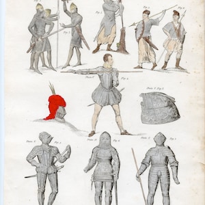 Armor from the 11th century to the 14th century - Original engraving hand colored - &quot;The Cyclopedia /Universal dictionary &quot; 1819