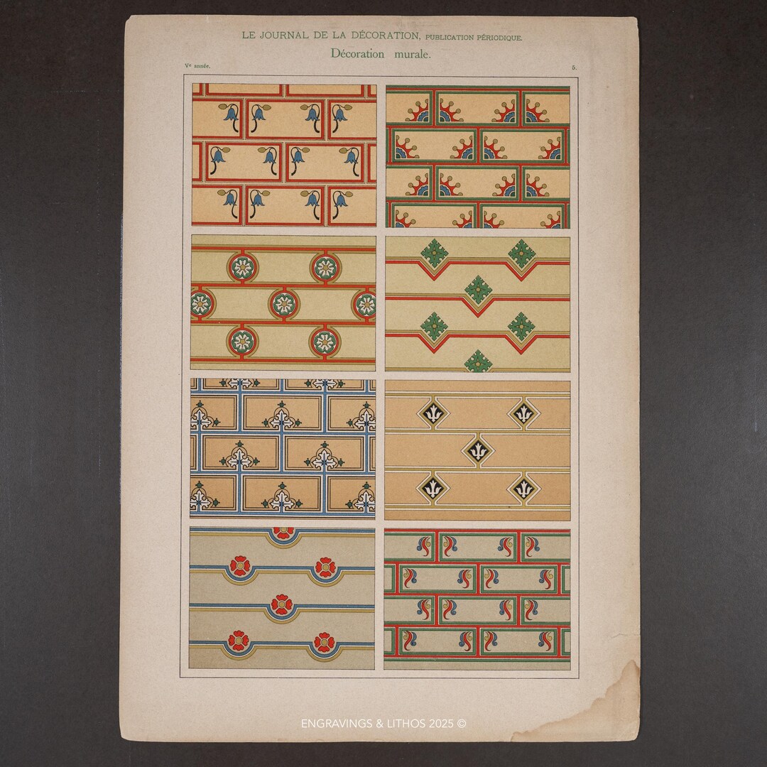 1902 MURAL PATTERN DESIGNS - French Antique Decorative Lithography ...