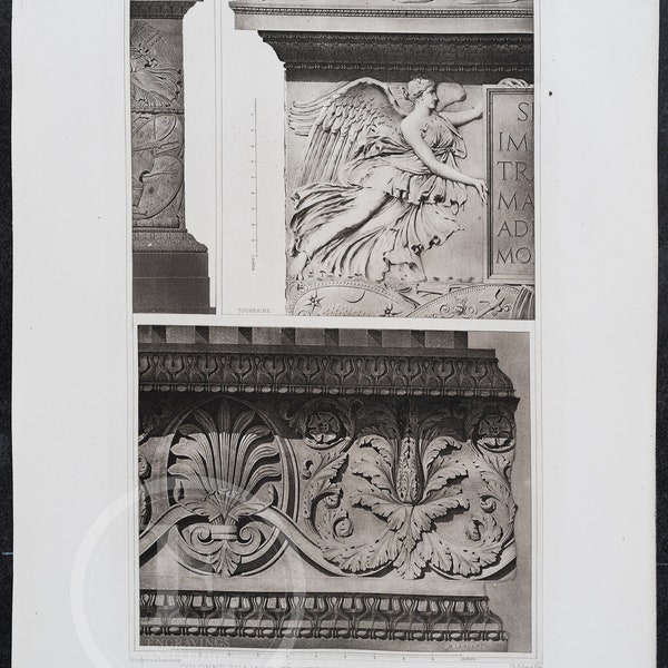 Trajan's Column and Fragments of Trajan's Forum, Rome, Italy  - EXQUISITE Heliogravure . ca1900 .  17.75 in x 12.5 in (Crown Folio)